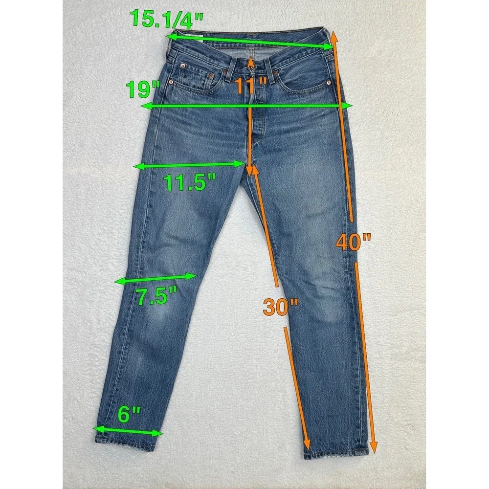 Levi's Premium 501 S Skinny Blue Jeans Women size W28 L30 Medium Wash Button Fly - Picture 3 of 11